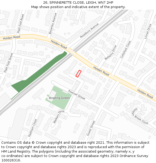 26, SPINNERETTE CLOSE, LEIGH, WN7 2HP: Location map and indicative extent of plot