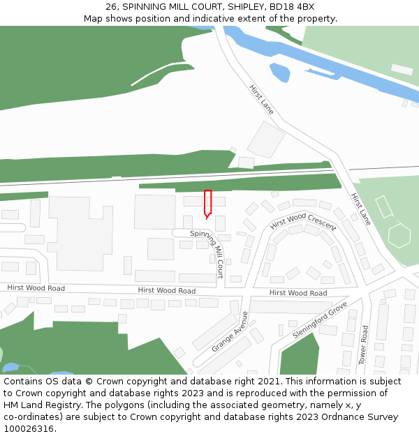 26, SPINNING MILL COURT, SHIPLEY, BD18 4BX: Location map and indicative extent of plot