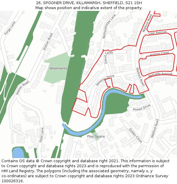 26, SPOONER DRIVE, KILLAMARSH, SHEFFIELD, S21 1SH: Location map and indicative extent of plot