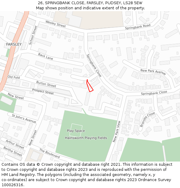 26, SPRINGBANK CLOSE, FARSLEY, PUDSEY, LS28 5EW: Location map and indicative extent of plot