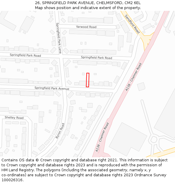 26, SPRINGFIELD PARK AVENUE, CHELMSFORD, CM2 6EL: Location map and indicative extent of plot