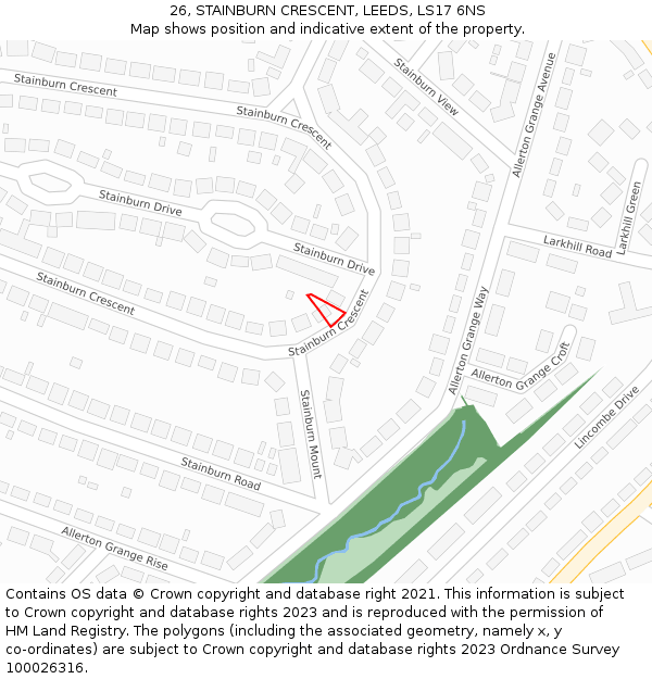 26, STAINBURN CRESCENT, LEEDS, LS17 6NS: Location map and indicative extent of plot