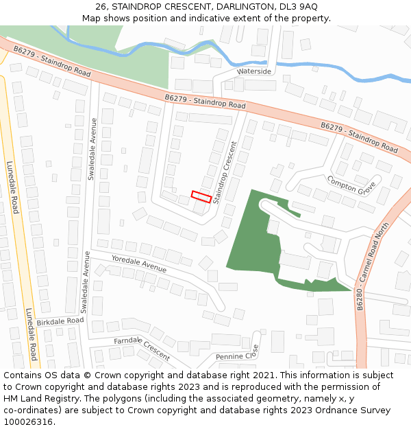 26, STAINDROP CRESCENT, DARLINGTON, DL3 9AQ: Location map and indicative extent of plot