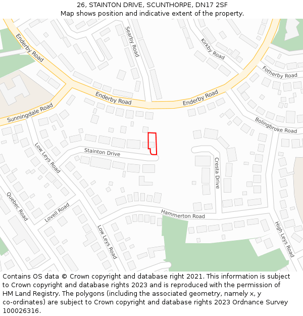 26, STAINTON DRIVE, SCUNTHORPE, DN17 2SF: Location map and indicative extent of plot