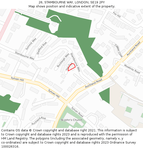 26, STAMBOURNE WAY, LONDON, SE19 2PY: Location map and indicative extent of plot
