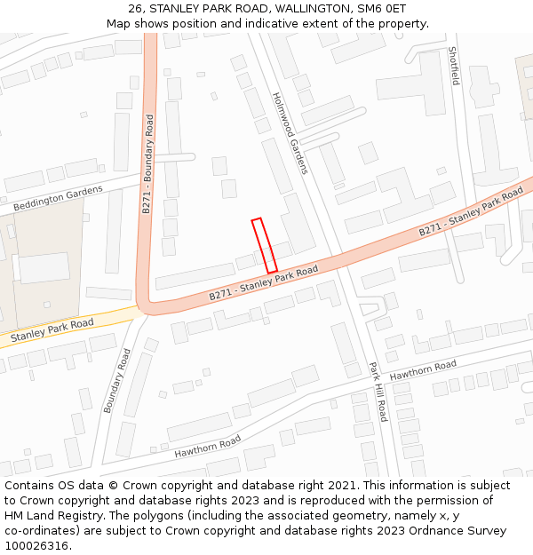 26, STANLEY PARK ROAD, WALLINGTON, SM6 0ET: Location map and indicative extent of plot