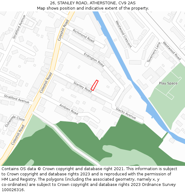 26, STANLEY ROAD, ATHERSTONE, CV9 2AS: Location map and indicative extent of plot