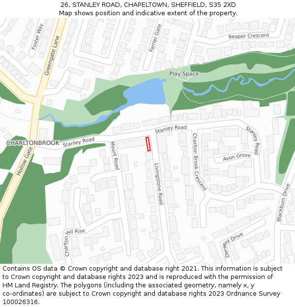 26, STANLEY ROAD, CHAPELTOWN, SHEFFIELD, S35 2XD: Location map and indicative extent of plot