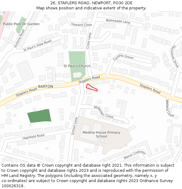 26, STAPLERS ROAD, NEWPORT, PO30 2DE: Location map and indicative extent of plot