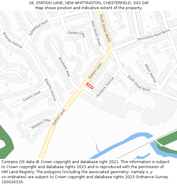 26, STATION LANE, NEW WHITTINGTON, CHESTERFIELD, S43 2AF: Location map and indicative extent of plot