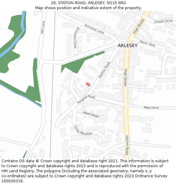 26, STATION ROAD, ARLESEY, SG15 6RG: Location map and indicative extent of plot