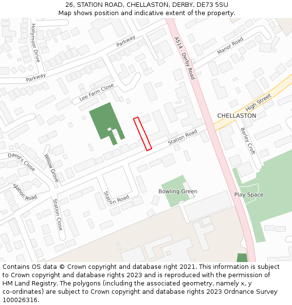 26, STATION ROAD, CHELLASTON, DERBY, DE73 5SU: Location map and indicative extent of plot