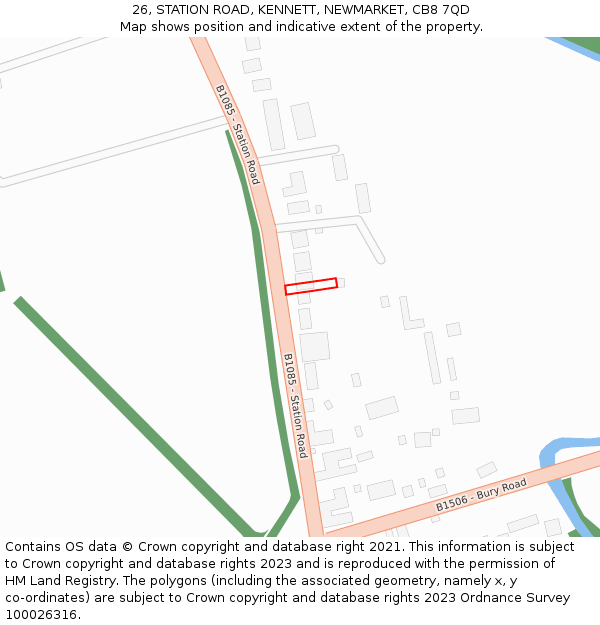 26, STATION ROAD, KENNETT, NEWMARKET, CB8 7QD: Location map and indicative extent of plot