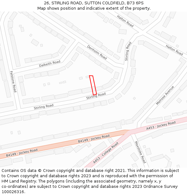 26, STIRLING ROAD, SUTTON COLDFIELD, B73 6PS: Location map and indicative extent of plot
