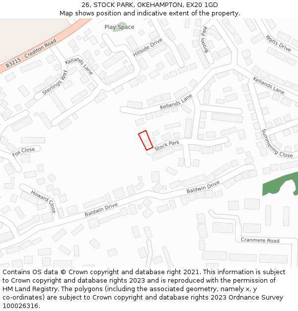 26, STOCK PARK, OKEHAMPTON, EX20 1GD: Location map and indicative extent of plot