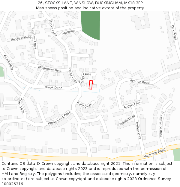 26, STOCKS LANE, WINSLOW, BUCKINGHAM, MK18 3FP: Location map and indicative extent of plot