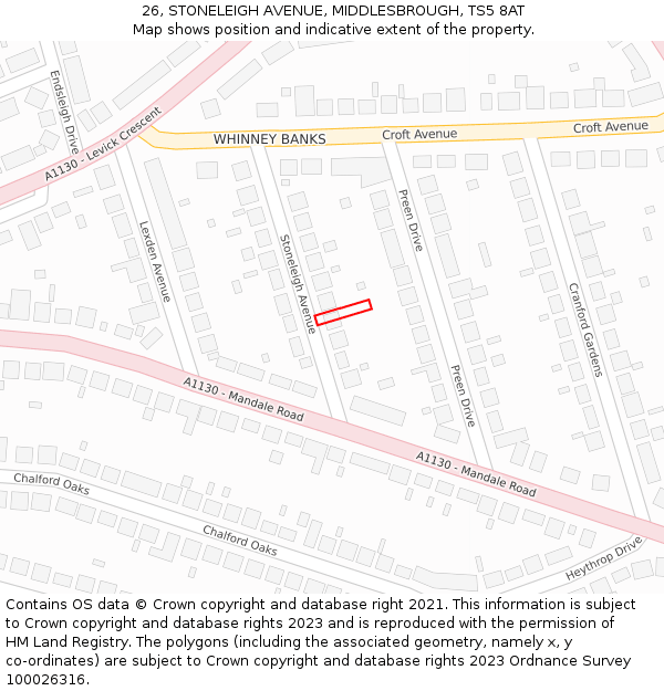 26, STONELEIGH AVENUE, MIDDLESBROUGH, TS5 8AT: Location map and indicative extent of plot