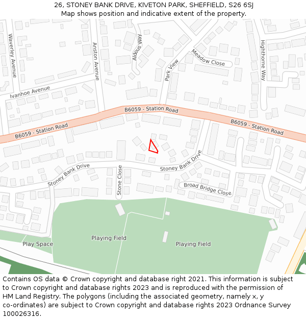 26, STONEY BANK DRIVE, KIVETON PARK, SHEFFIELD, S26 6SJ: Location map and indicative extent of plot