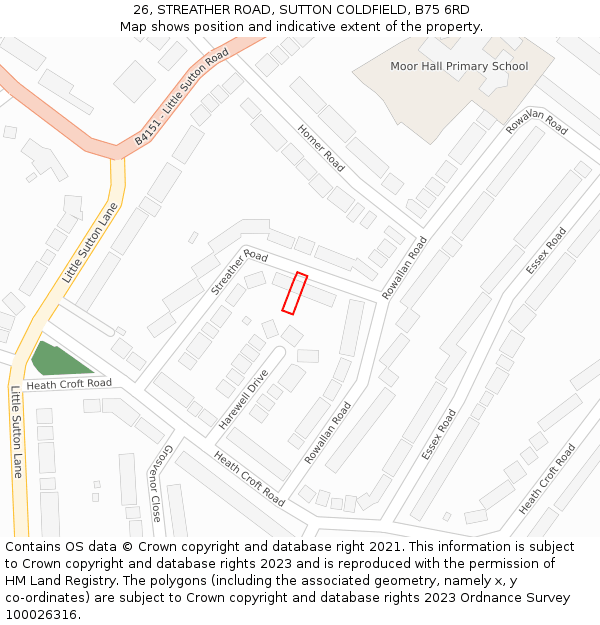 26, STREATHER ROAD, SUTTON COLDFIELD, B75 6RD: Location map and indicative extent of plot