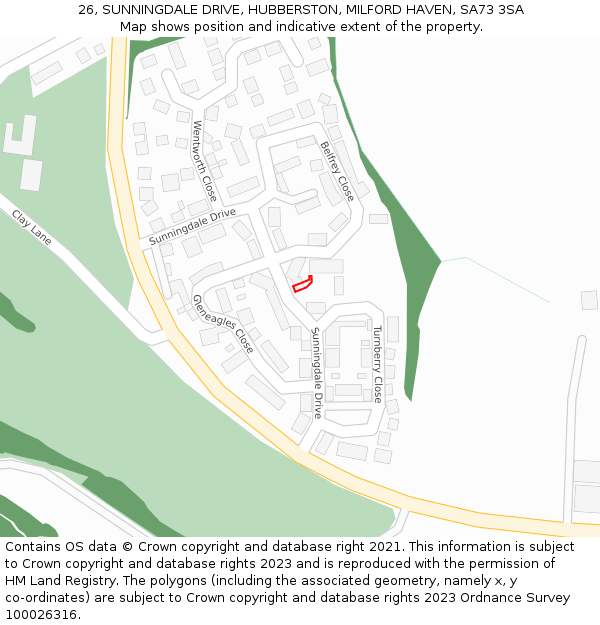 26, SUNNINGDALE DRIVE, HUBBERSTON, MILFORD HAVEN, SA73 3SA: Location map and indicative extent of plot