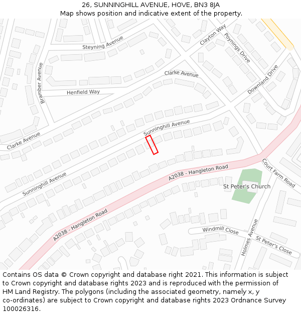 26, SUNNINGHILL AVENUE, HOVE, BN3 8JA: Location map and indicative extent of plot