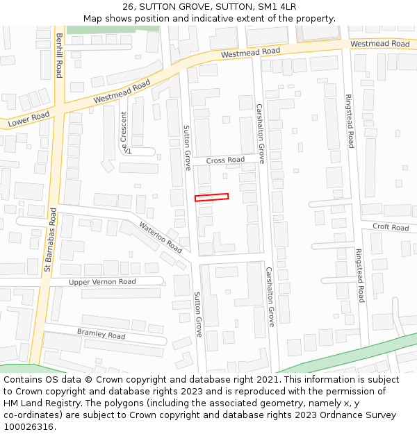 26, SUTTON GROVE, SUTTON, SM1 4LR: Location map and indicative extent of plot