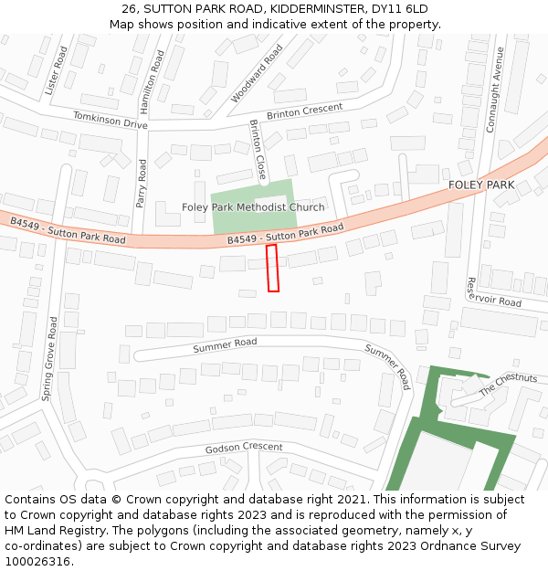 26, SUTTON PARK ROAD, KIDDERMINSTER, DY11 6LD: Location map and indicative extent of plot