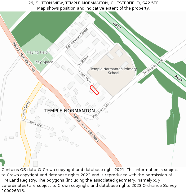 26, SUTTON VIEW, TEMPLE NORMANTON, CHESTERFIELD, S42 5EF: Location map and indicative extent of plot
