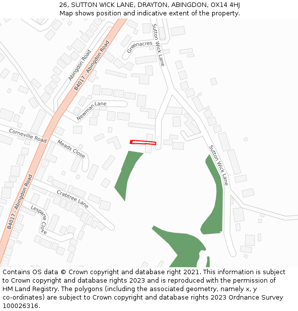 26, SUTTON WICK LANE, DRAYTON, ABINGDON, OX14 4HJ: Location map and indicative extent of plot