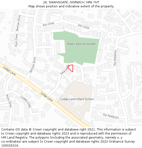 26, SWANSGATE, NORWICH, NR6 7HT: Location map and indicative extent of plot