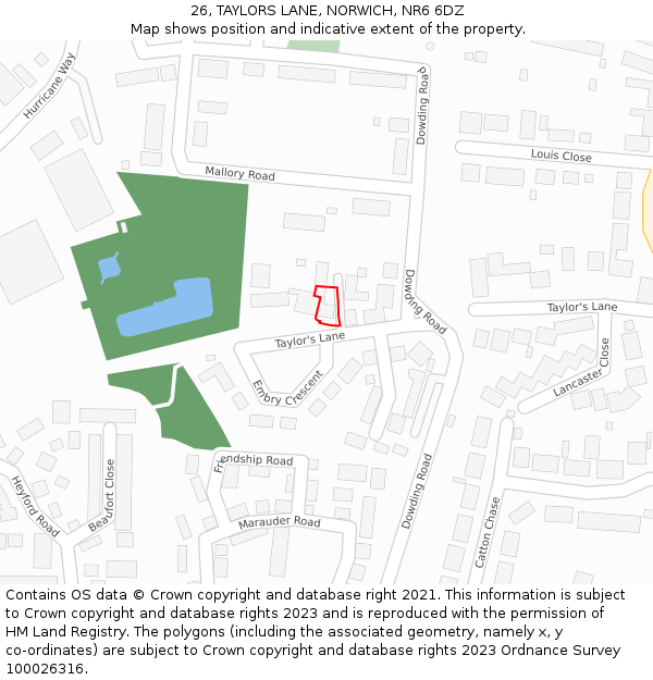 26, TAYLORS LANE, NORWICH, NR6 6DZ: Location map and indicative extent of plot