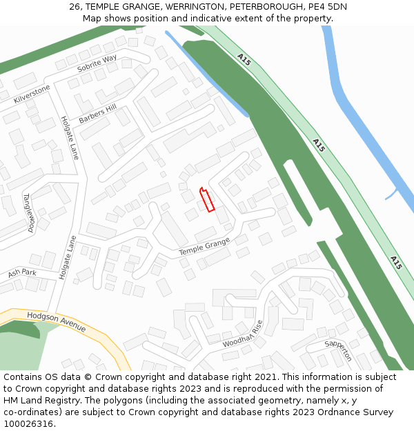 26, TEMPLE GRANGE, WERRINGTON, PETERBOROUGH, PE4 5DN: Location map and indicative extent of plot