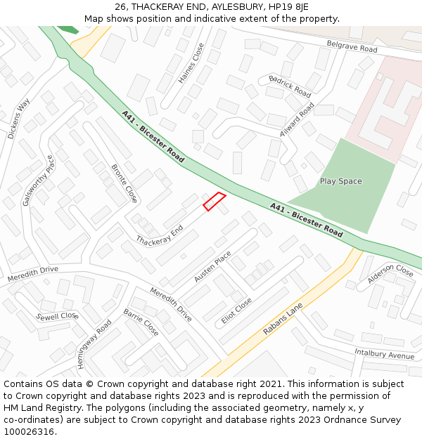26, THACKERAY END, AYLESBURY, HP19 8JE: Location map and indicative extent of plot