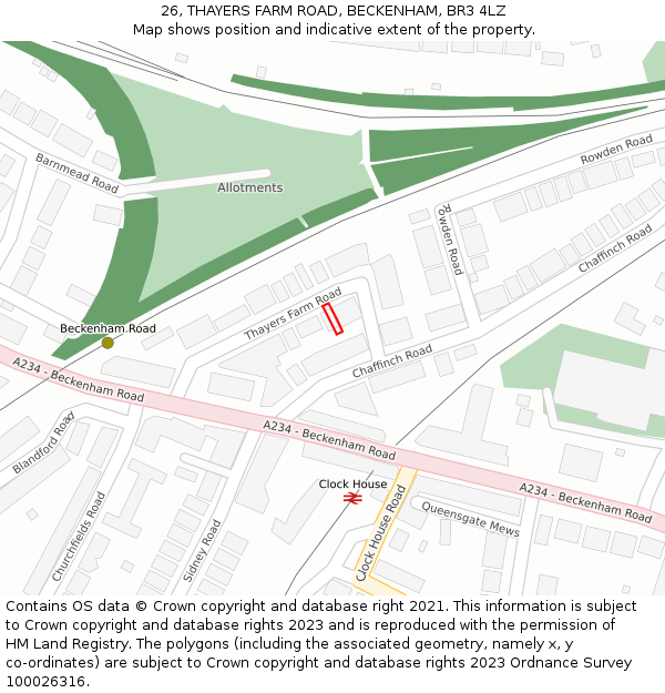 26, THAYERS FARM ROAD, BECKENHAM, BR3 4LZ: Location map and indicative extent of plot
