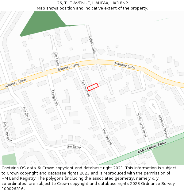 26, THE AVENUE, HALIFAX, HX3 8NP: Location map and indicative extent of plot