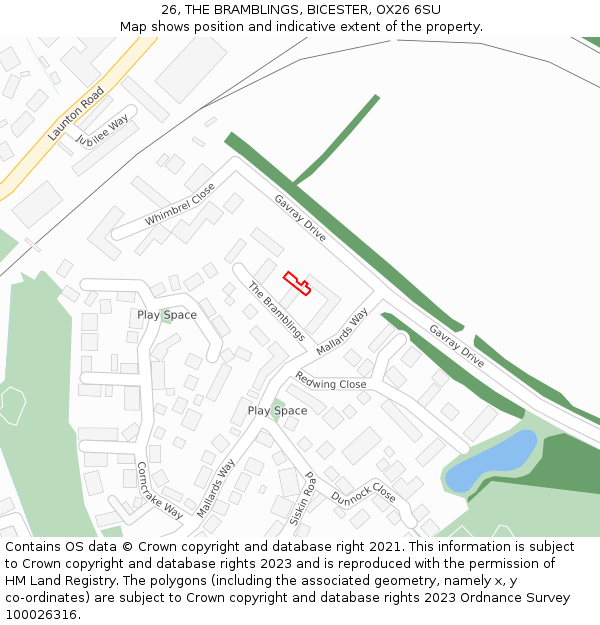 26, THE BRAMBLINGS, BICESTER, OX26 6SU: Location map and indicative extent of plot
