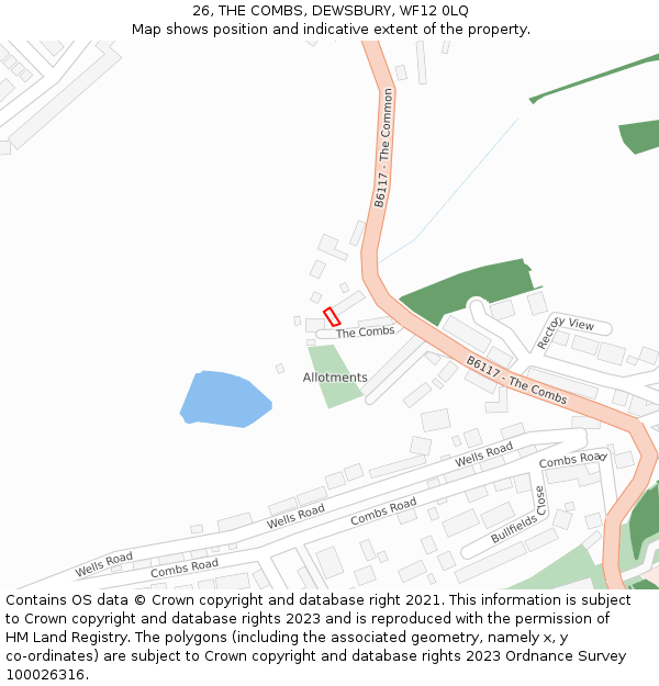 26, THE COMBS, DEWSBURY, WF12 0LQ: Location map and indicative extent of plot
