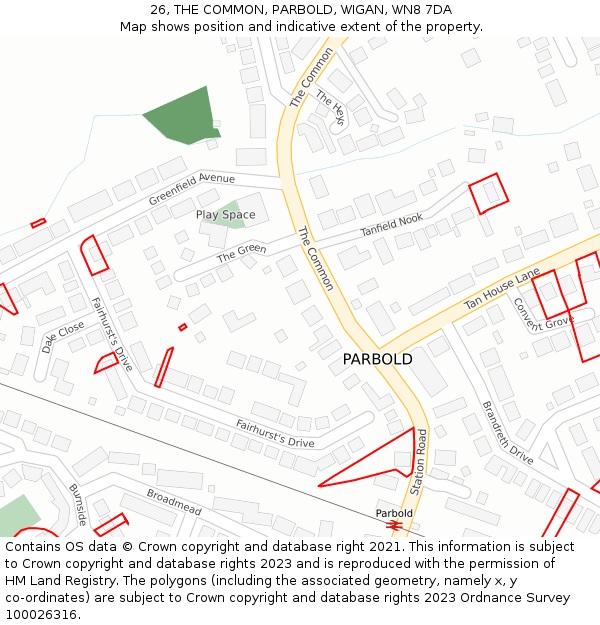 26, THE COMMON, PARBOLD, WIGAN, WN8 7DA: Location map and indicative extent of plot