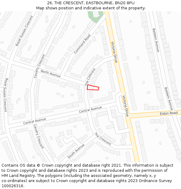 26, THE CRESCENT, EASTBOURNE, BN20 8PU: Location map and indicative extent of plot