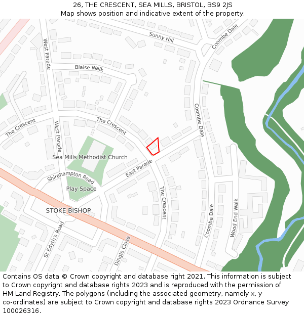 26, THE CRESCENT, SEA MILLS, BRISTOL, BS9 2JS: Location map and indicative extent of plot