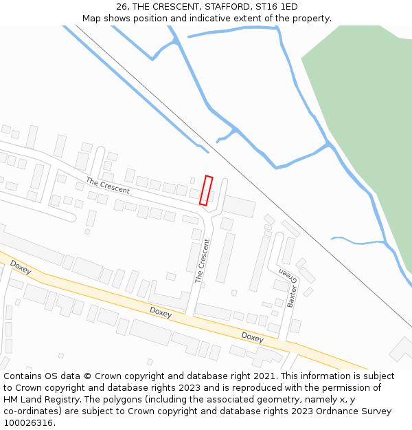 26, THE CRESCENT, STAFFORD, ST16 1ED: Location map and indicative extent of plot