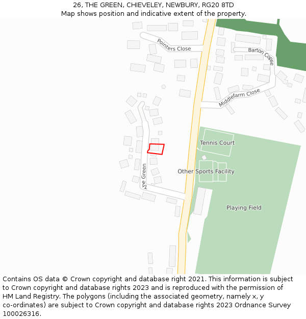 26, THE GREEN, CHIEVELEY, NEWBURY, RG20 8TD: Location map and indicative extent of plot