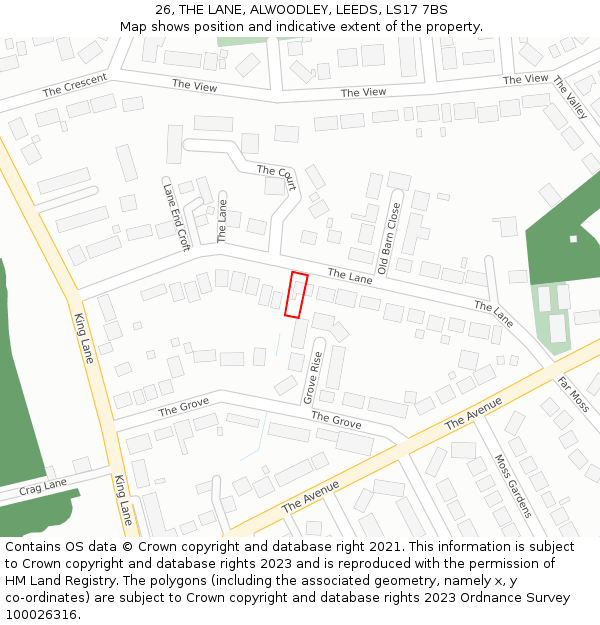 26, THE LANE, ALWOODLEY, LEEDS, LS17 7BS: Location map and indicative extent of plot