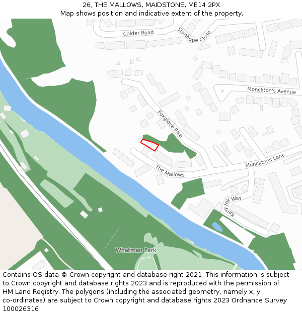 26, THE MALLOWS, MAIDSTONE, ME14 2PX: Location map and indicative extent of plot