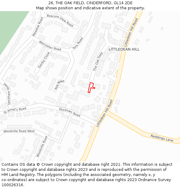 26, THE OAK FIELD, CINDERFORD, GL14 2DE: Location map and indicative extent of plot