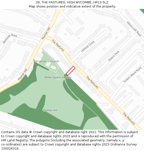 26, THE PASTURES, HIGH WYCOMBE, HP13 5LZ: Location map and indicative extent of plot