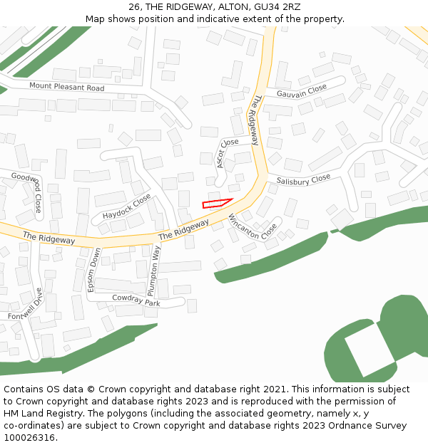 26, THE RIDGEWAY, ALTON, GU34 2RZ: Location map and indicative extent of plot