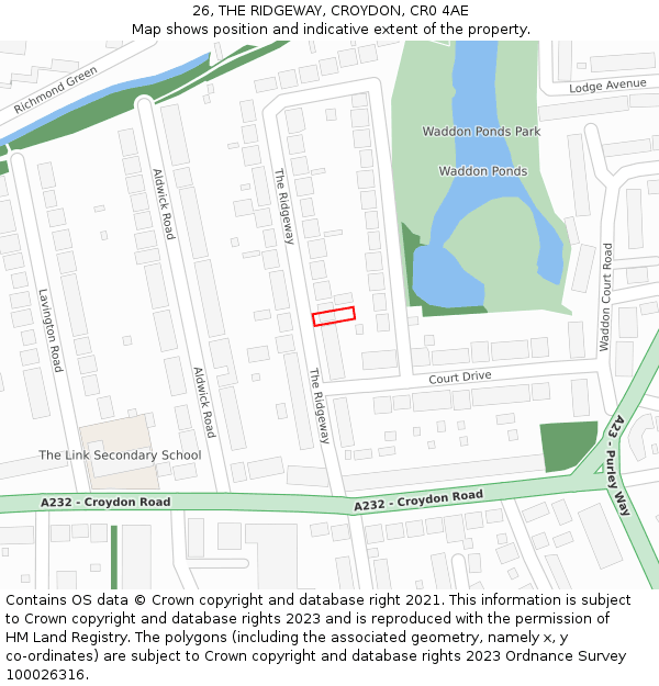 26, THE RIDGEWAY, CROYDON, CR0 4AE: Location map and indicative extent of plot