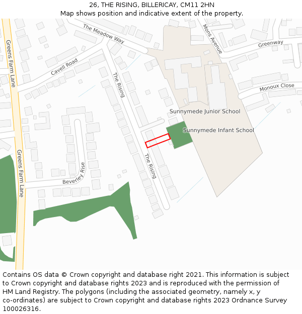 26, THE RISING, BILLERICAY, CM11 2HN: Location map and indicative extent of plot