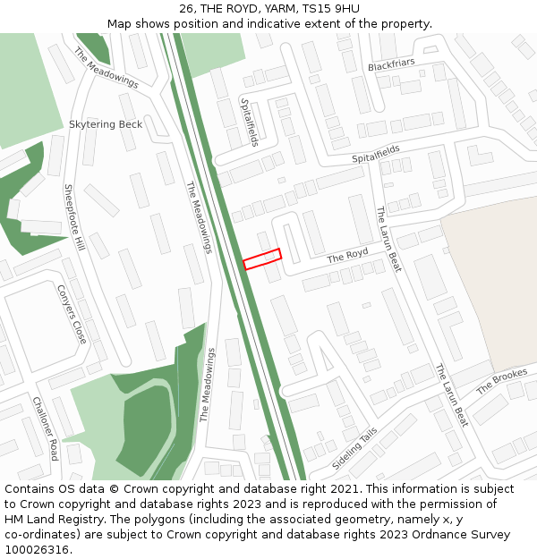 26, THE ROYD, YARM, TS15 9HU: Location map and indicative extent of plot